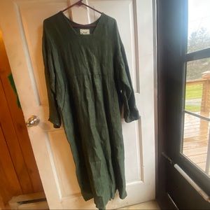Forest Green Dress, M, (FLAX) 100% Linen